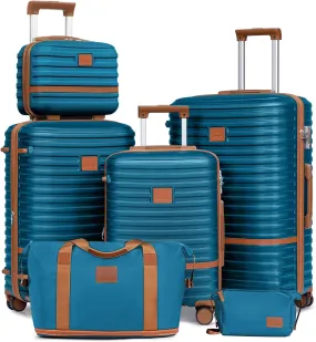 Joyway Luggage Set 3 Piece Suitcase Sets with Spinner Wheel,Hardside Expandable Travel Laggage with TSA Lock (13/20/24/28 Blue brown
