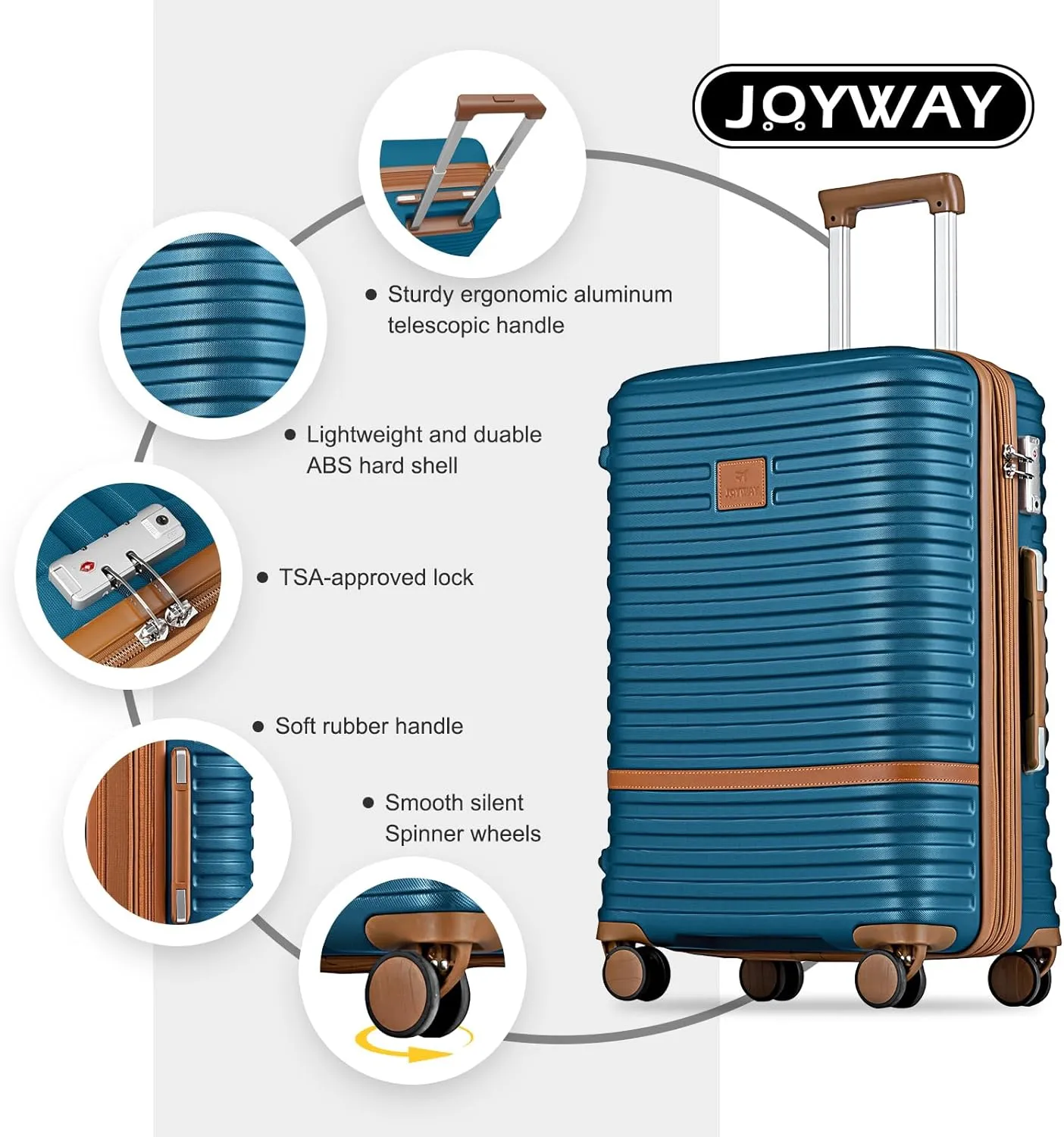 Joyway Luggage Set 3 Piece Suitcase Sets with Spinner Wheel,Hardside Expandable Travel Laggage with TSA Lock (13/20/24/28 Blue brown