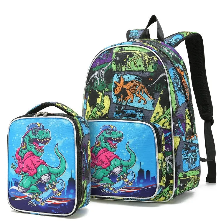 Kids Backpack With Lunch Box Dinosaur School Backpacks -Blue Green Book Bags For Boys Girls Primary School Bag