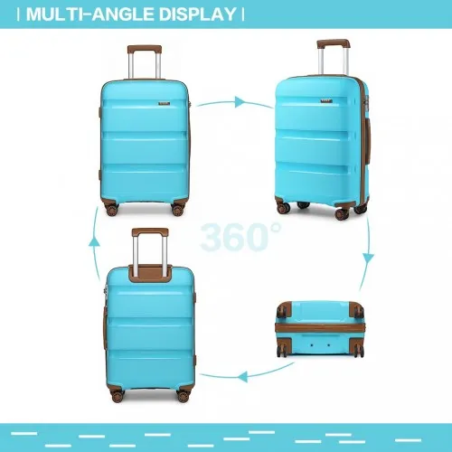 Kono 20 Inch Cabin Size Bright Hard Shell Carry-On Suitcase - Blue & Brown | Lightweight, Durable & TSA Lock