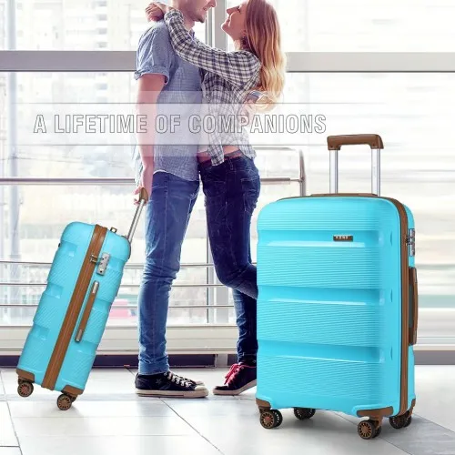 Kono 20 Inch Cabin Size Bright Hard Shell Carry-On Suitcase - Blue & Brown | Lightweight, Durable & TSA Lock