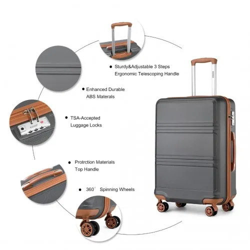 Kono 24-Inch ABS Sculpted Horizontal Design Suitcase - Elegant Grey and Brown Travel Companion