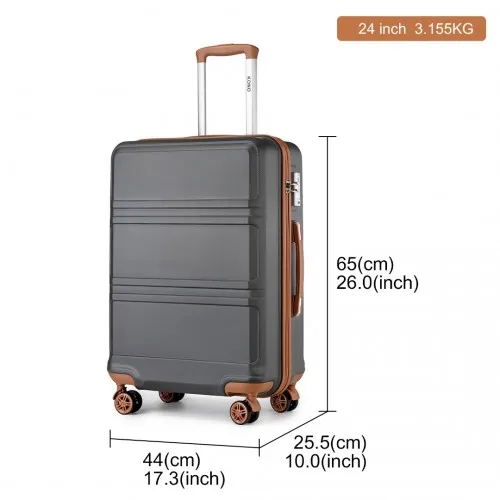 Kono 24-Inch ABS Sculpted Horizontal Design Suitcase - Elegant Grey and Brown Travel Companion