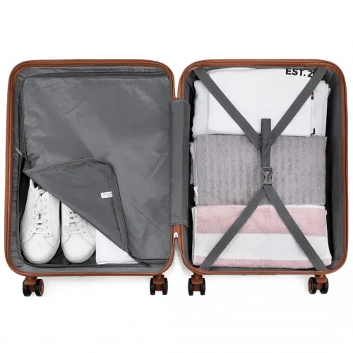 Kono 24-Inch ABS Sculpted Horizontal Design Suitcase - Elegant Grey and Brown Travel Companion