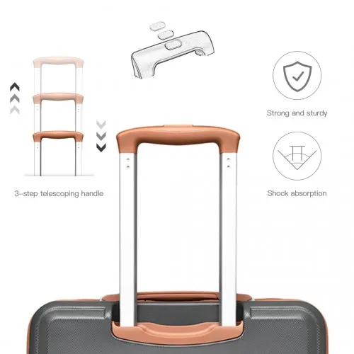 Kono 24-Inch ABS Sculpted Horizontal Design Suitcase - Elegant Grey and Brown Travel Companion