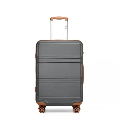 Kono 24-Inch ABS Sculpted Horizontal Design Suitcase - Elegant Grey and Brown Travel Companion