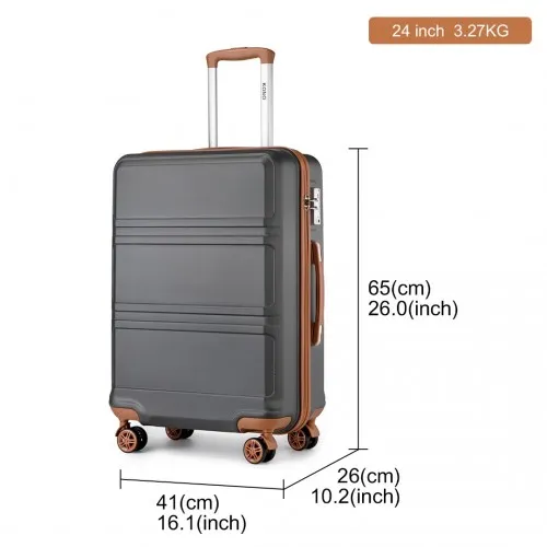 Kono 24-Inch ABS Sculpted Horizontal Design Suitcase - Elegant Grey and Brown Travel Companion