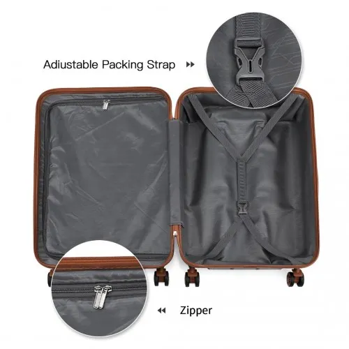 Kono 24-Inch ABS Sculpted Horizontal Design Suitcase - Elegant Grey and Brown Travel Companion