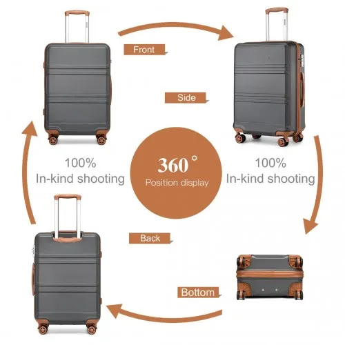 Kono 24-Inch ABS Sculpted Horizontal Design Suitcase - Elegant Grey and Brown Travel Companion