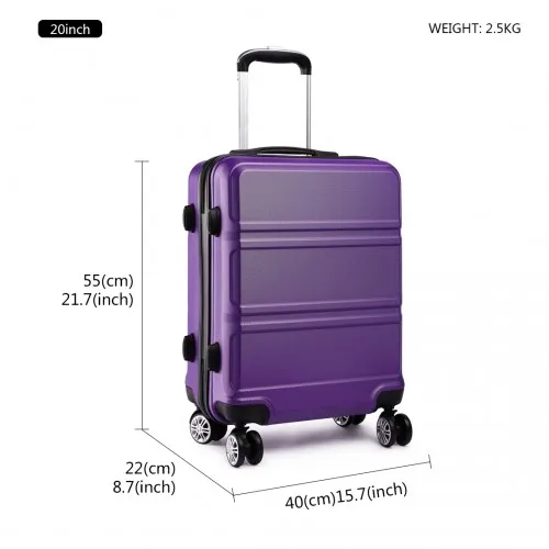 Kono ABS Sculpted Horizontal Design 3 Piece Suitcase Set - Purple | Durable & Stylish Luggage Set