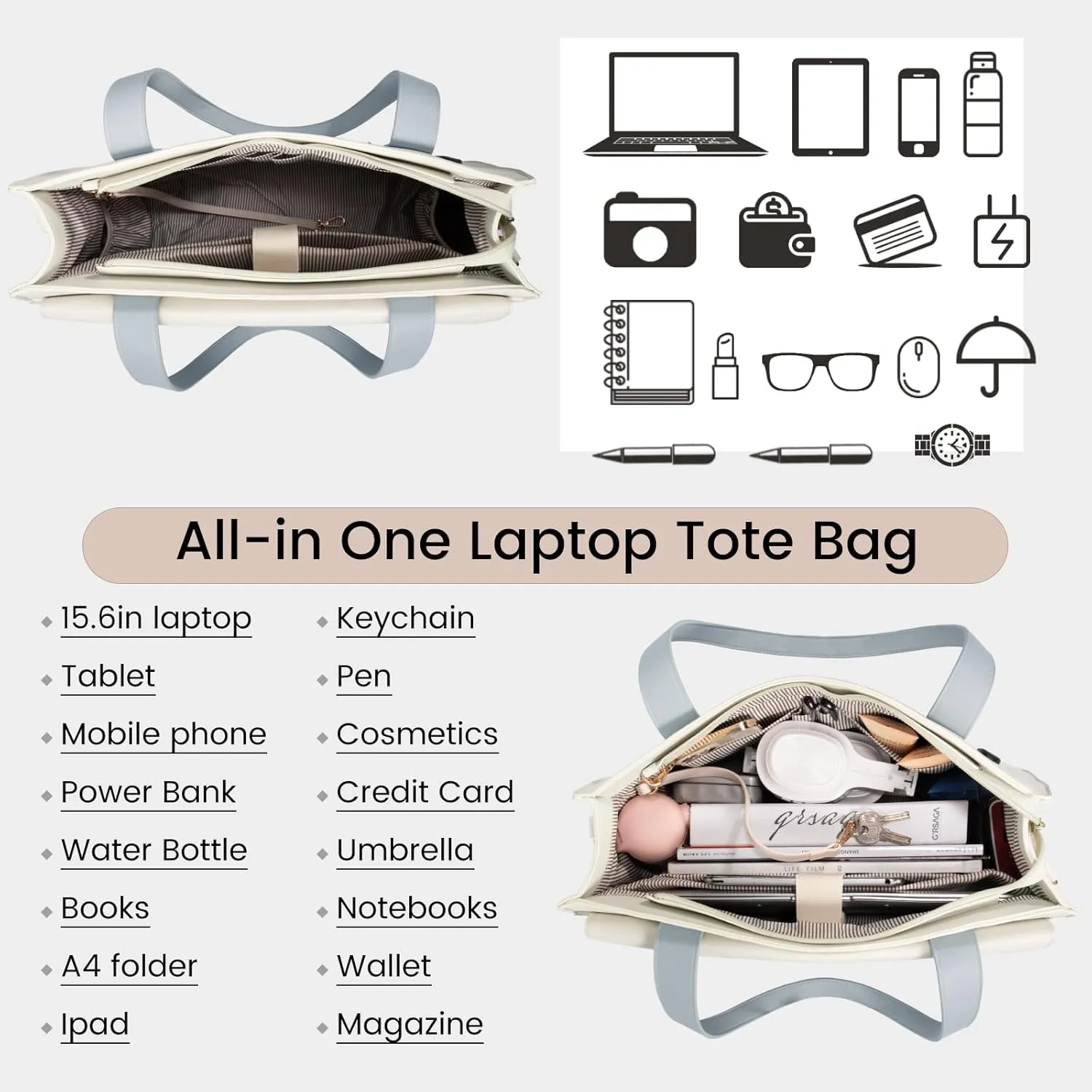 LOVEVOOK Laptop Tote for Women - 15.6 Inch Professional Leather Computer Briefcase - Waterproof, Large Capacity Business Teacher Office Bag - Crossbody Purse