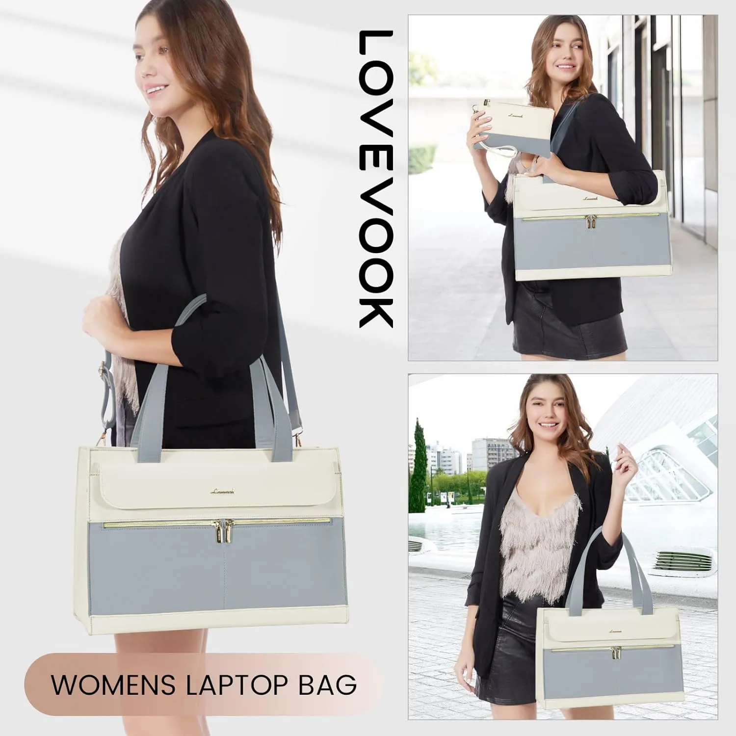 LOVEVOOK Laptop Tote for Women - 15.6 Inch Professional Leather Computer Briefcase - Waterproof, Large Capacity Business Teacher Office Bag - Crossbody Purse
