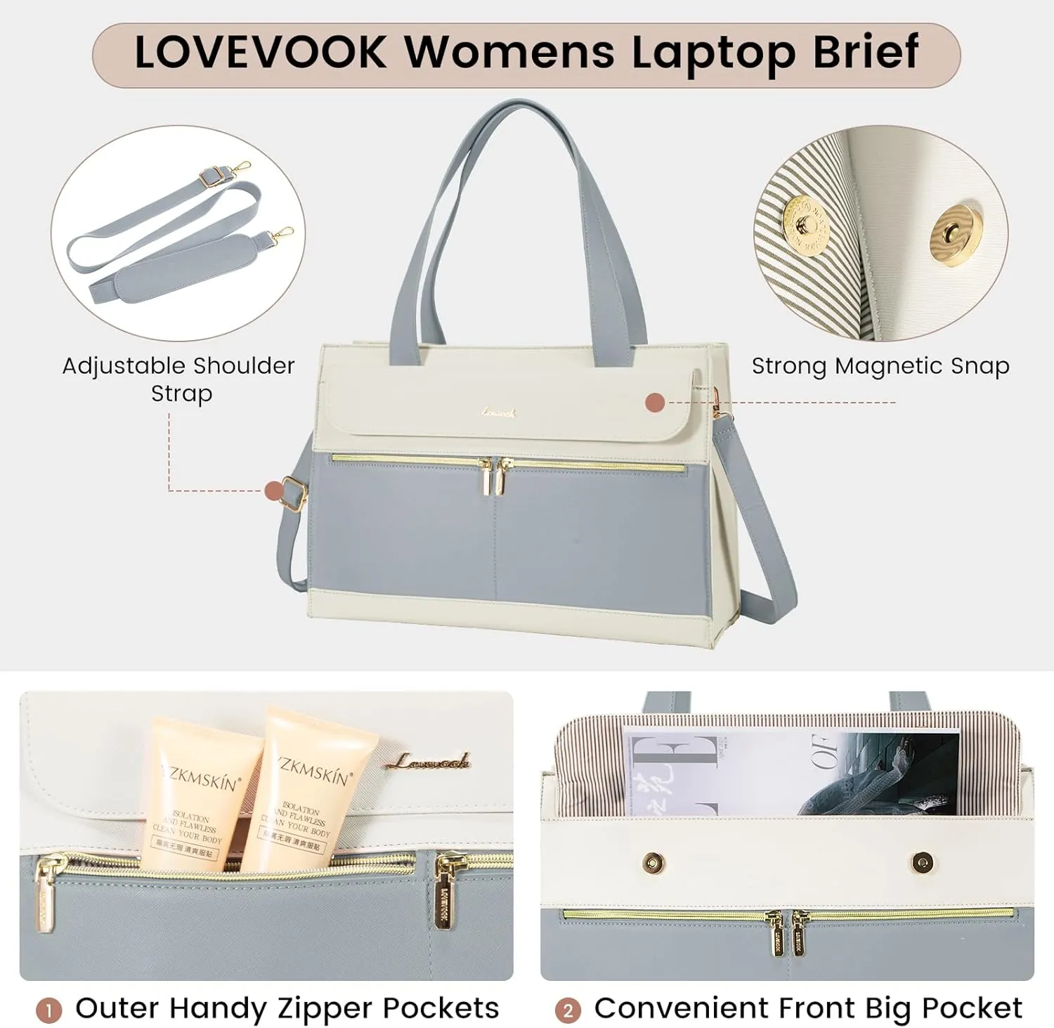 LOVEVOOK Laptop Tote for Women - 15.6 Inch Professional Leather Computer Briefcase - Waterproof, Large Capacity Business Teacher Office Bag - Crossbody Purse