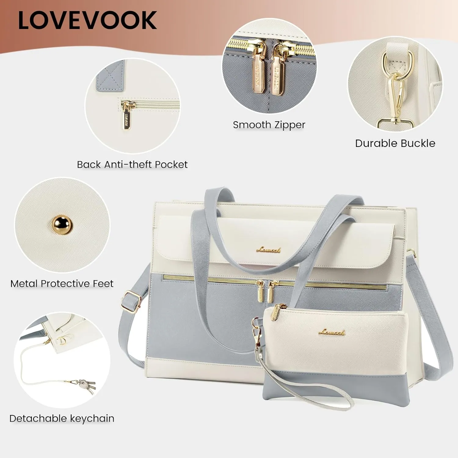 LOVEVOOK Laptop Tote for Women - 15.6 Inch Professional Leather Computer Briefcase - Waterproof, Large Capacity Business Teacher Office Bag - Crossbody Purse