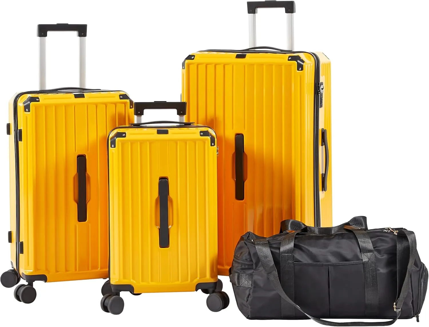 Merax Luggage, ABS PC Durable Lightweight with Cup Holder, 360Silent Spinner Wheels, Yellow, 4-Piece Set