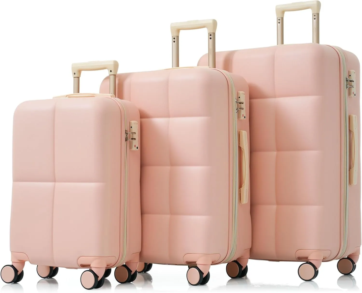 Merax Luggage Set of 3, 20 Carry-on Suitcase with USB Port, ASB Hard Shell Luggage with Cup Holder, Spinner Wheels and TSA Lock, 202428, Pink