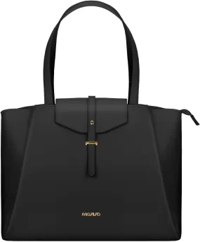 MOSISO Laptop Tote Bag for Women, 15.6 inch PU Leather Work Laptop Bag with Flap Buckle & Clutch Purse, Large Capacity Computer Shoulder Handbag for Casual Business Travel, Black