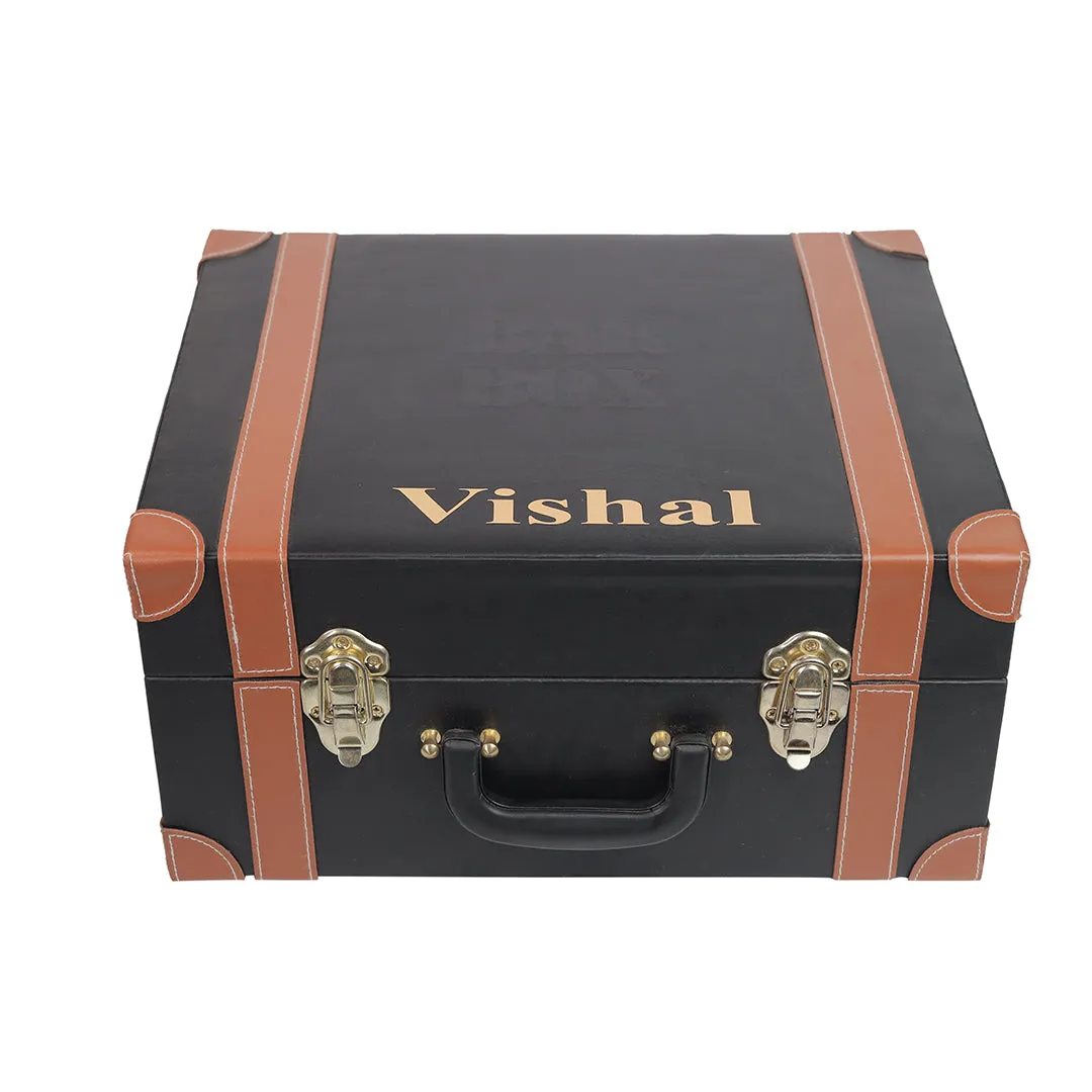Portable Bar Set in Leather case with 3 Whiskey Glass(Vintage Black)