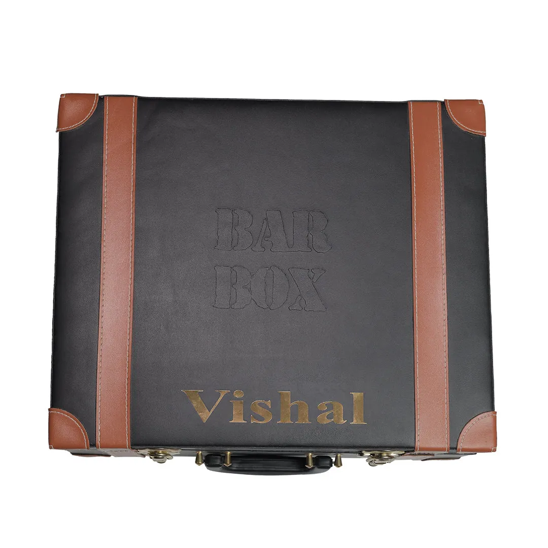 Portable Bar Set in Leather case with 3 Whiskey Glass(Vintage Black)
