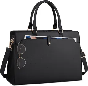 RAINSMORE Laptop Bag for Women 15.6 Inch Laptop Tote Bag Leather Work Bag Waterproof Womens Briefcase Business Office Computer Tote Bag Large Capacity Handbag Shoulder Bag Black
