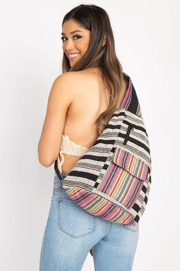 Rustic Stripe Crossbody Sling Backpack