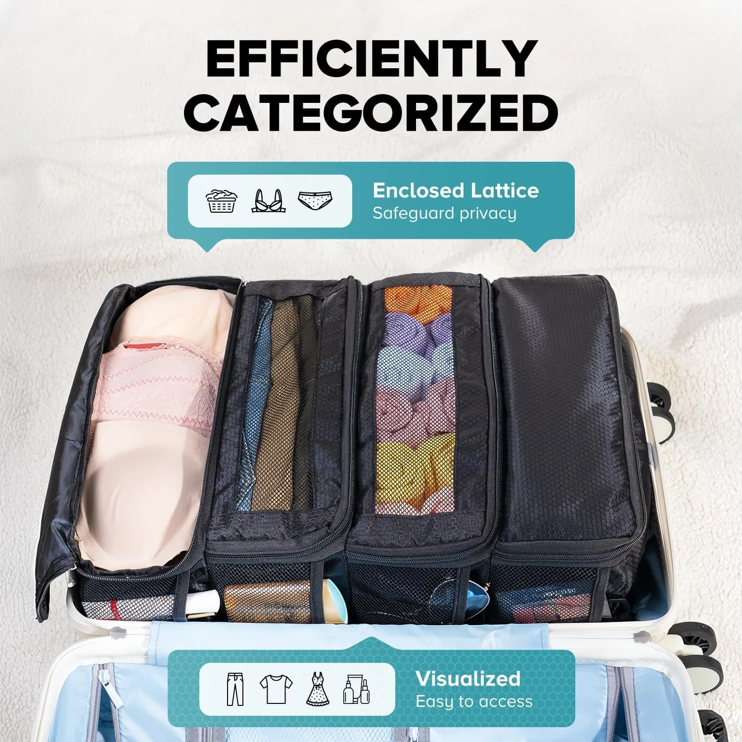 Suitcase Organizer, Travel Luggage Organizer Hanging Shelves Packing Cube Closet/Collapsible Portable Travel Organizer for Carry-on, Black-M, Medium, Modern