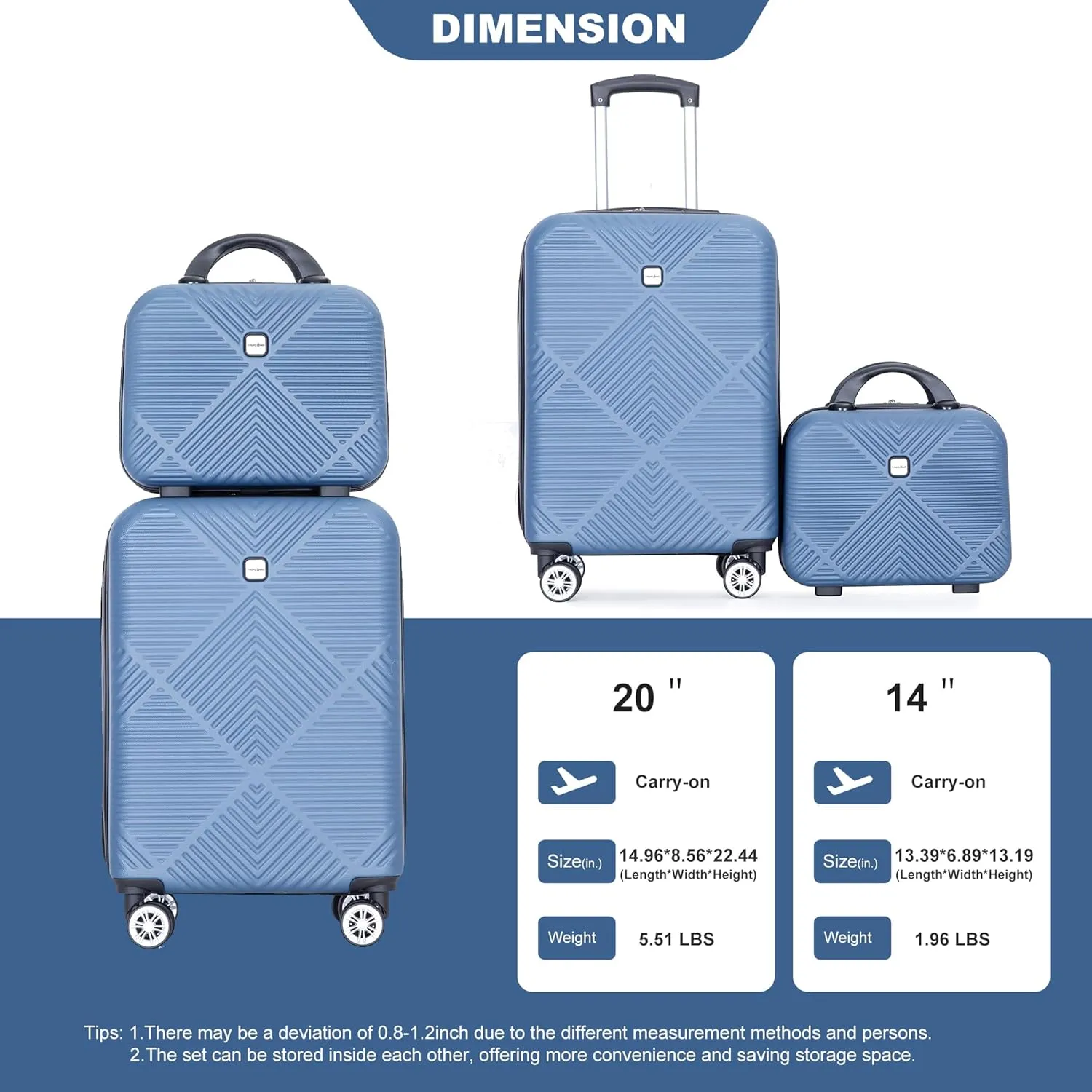 Travelhouse Tripcomp 2 Piece Hardside Carry on Luggage Set, Airline Approved 20 Inch Luggage with Cosmetic Hardshell Suitcase with Spinner Wheel