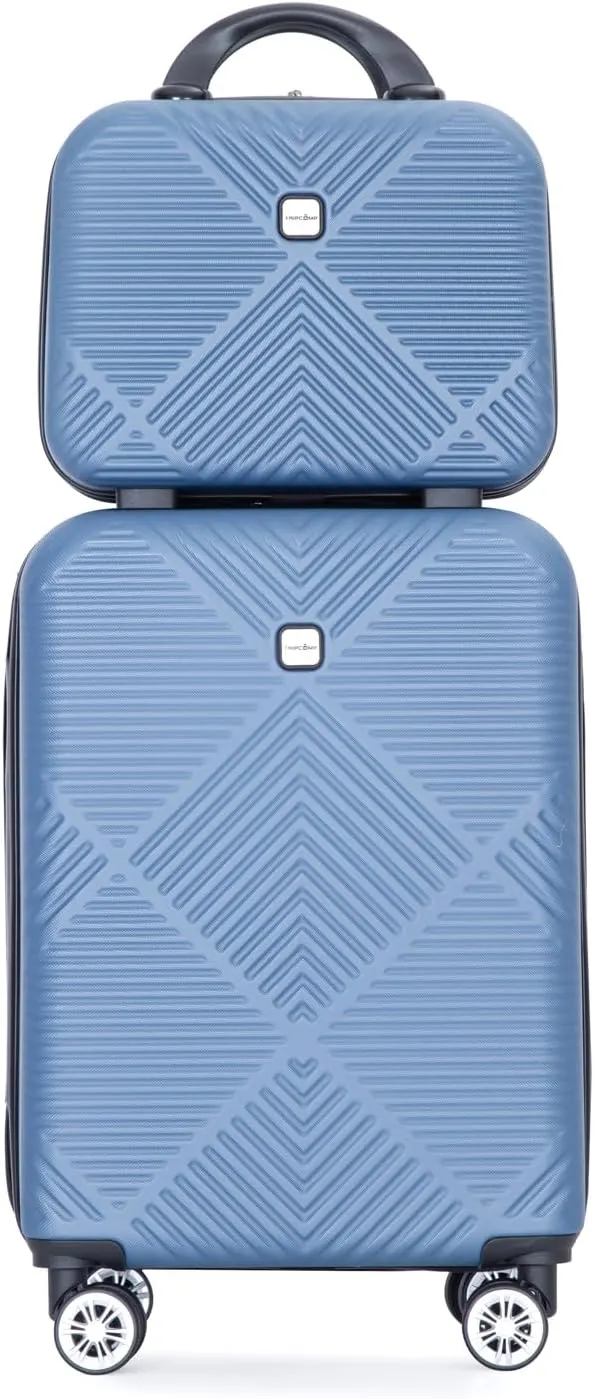 Travelhouse Tripcomp 2 Piece Hardside Carry on Luggage Set, Airline Approved 20 Inch Luggage with Cosmetic Hardshell Suitcase with Spinner Wheel