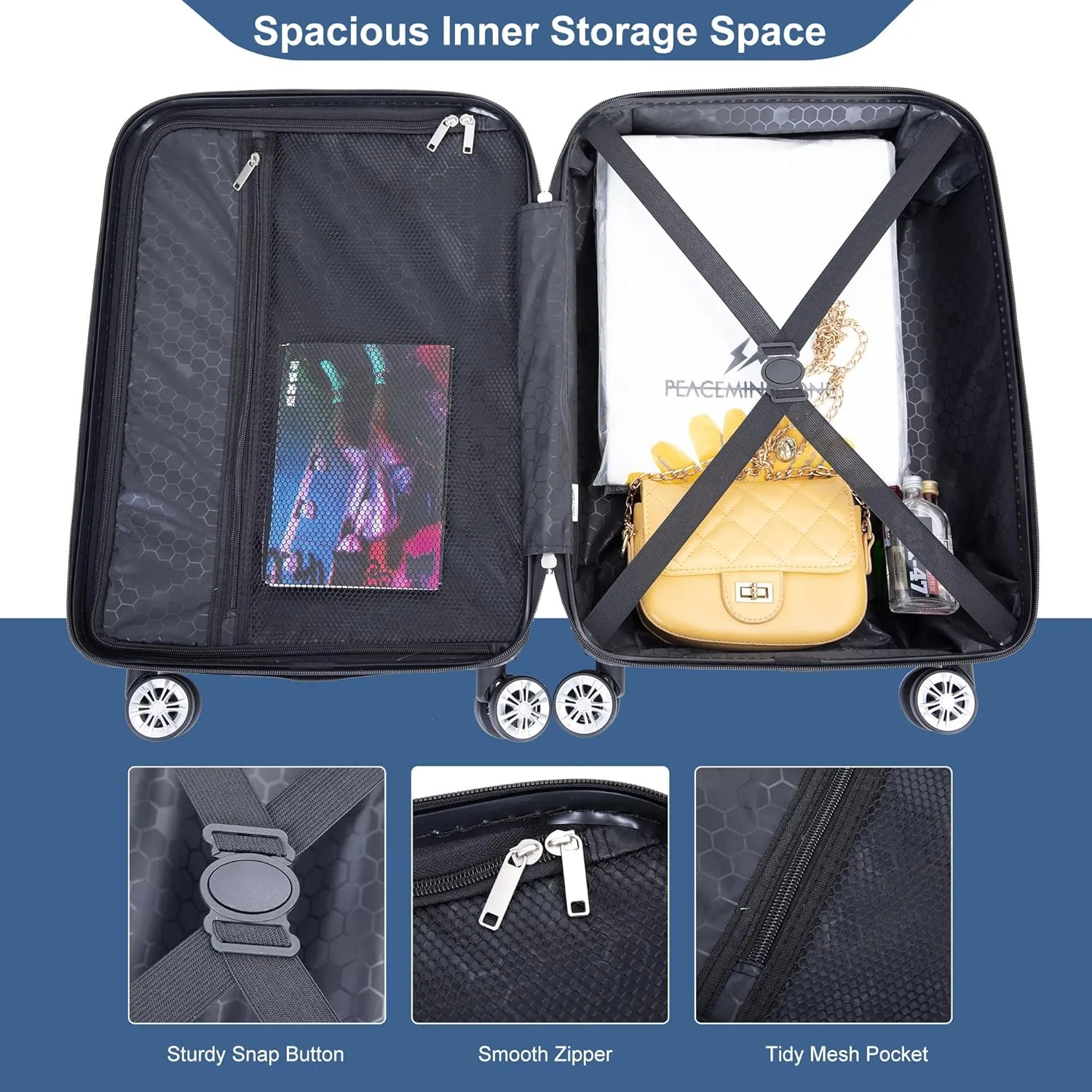 Travelhouse Tripcomp 2 Piece Hardside Carry on Luggage Set, Airline Approved 20 Inch Luggage with Cosmetic Hardshell Suitcase with Spinner Wheel