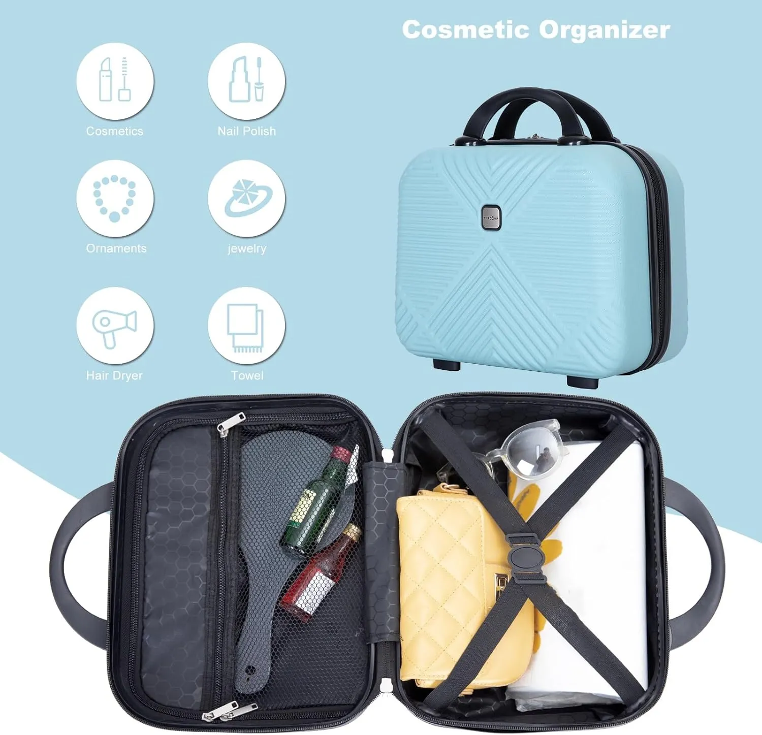 Travelhouse Tripcomp 2 Piece Hardside Carry on Luggage Set, Airline Approved 20 Inch Luggage with Cosmetic Hardshell Suitcase with Spinner Wheel