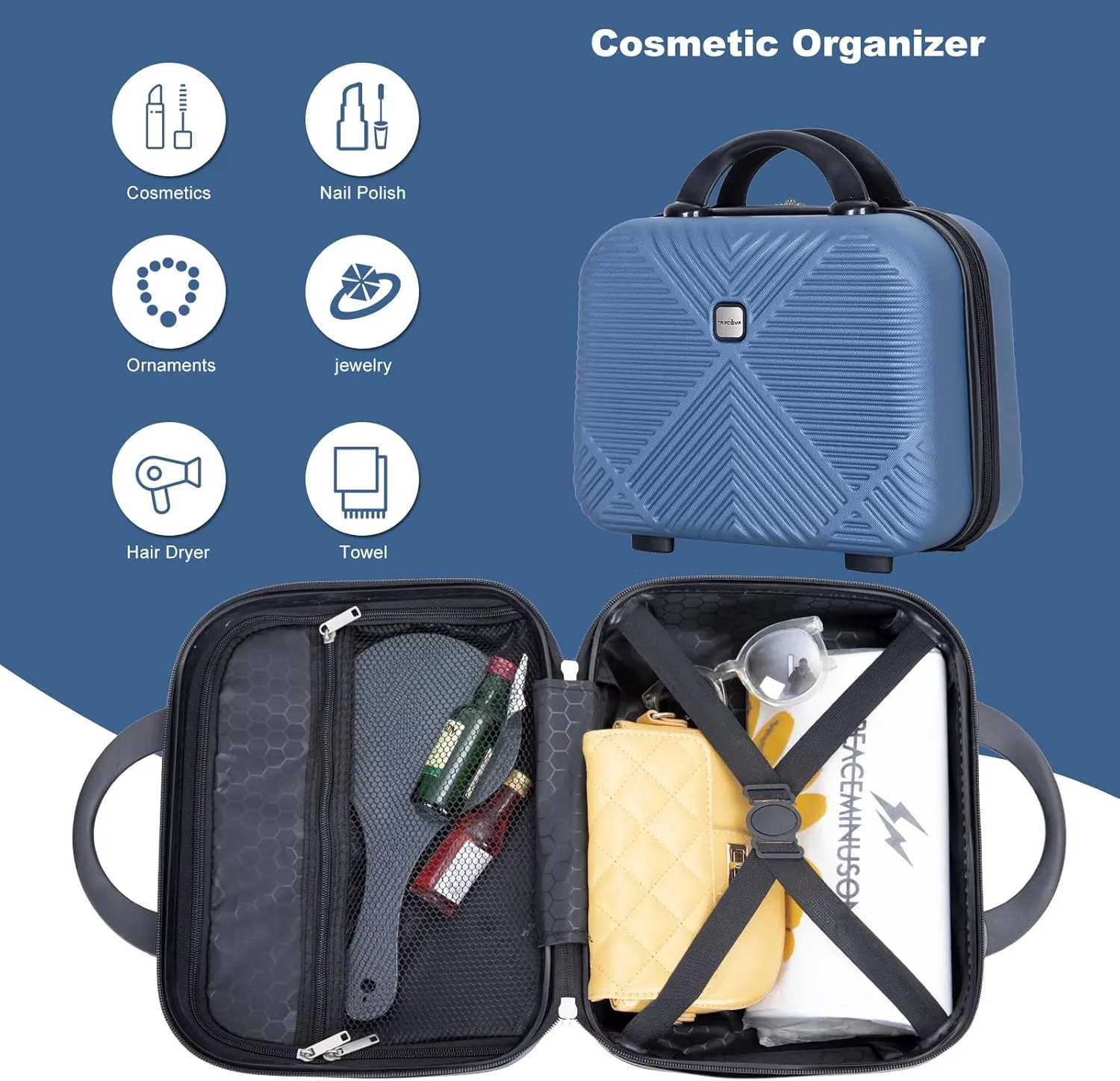 Travelhouse Tripcomp 2 Piece Hardside Carry on Luggage Set, Airline Approved 20 Inch Luggage with Cosmetic Hardshell Suitcase with Spinner Wheel