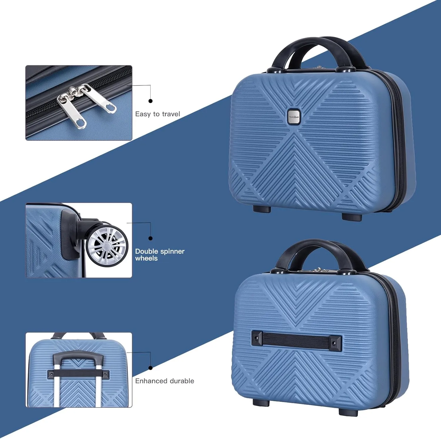 Tripcomp 2 Piece Carry on Luggage Set, Airline Approved 20 Inch Luggage with Cosmetic Case HardShell Suitcase with Spinner Wheels, Lightweight Durable Hardside Suitcases Set, Blue, 2-piece set, 2