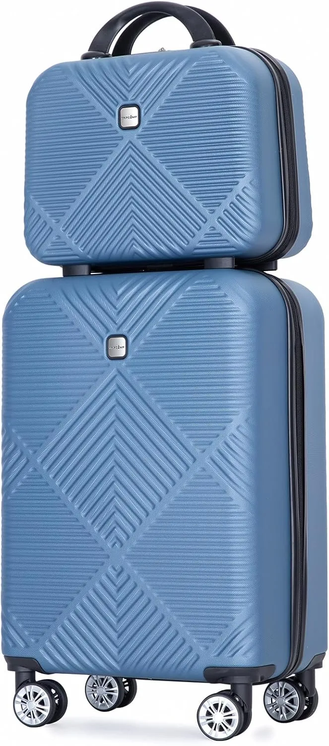 Tripcomp 2 Piece Carry on Luggage Set, Airline Approved 20 Inch Luggage with Cosmetic Case HardShell Suitcase with Spinner Wheels, Lightweight Durable Hardside Suitcases Set, Blue, 2-piece set, 2