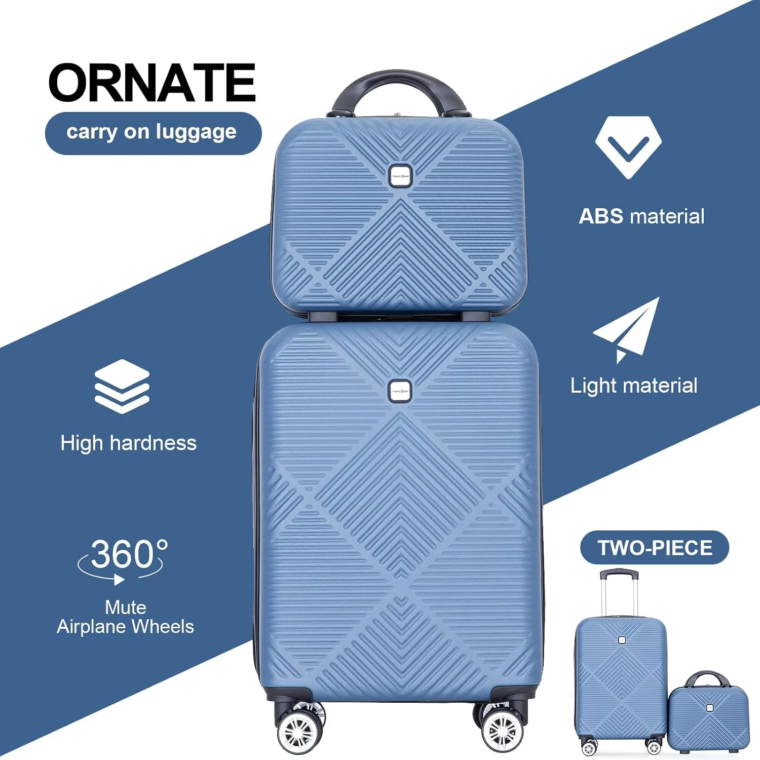 Tripcomp 2 Piece Carry on Luggage Set, Airline Approved 20 Inch Luggage with Cosmetic Case HardShell Suitcase with Spinner Wheels, Lightweight Durable Hardside Suitcases Set, Blue, 2-piece set, 2