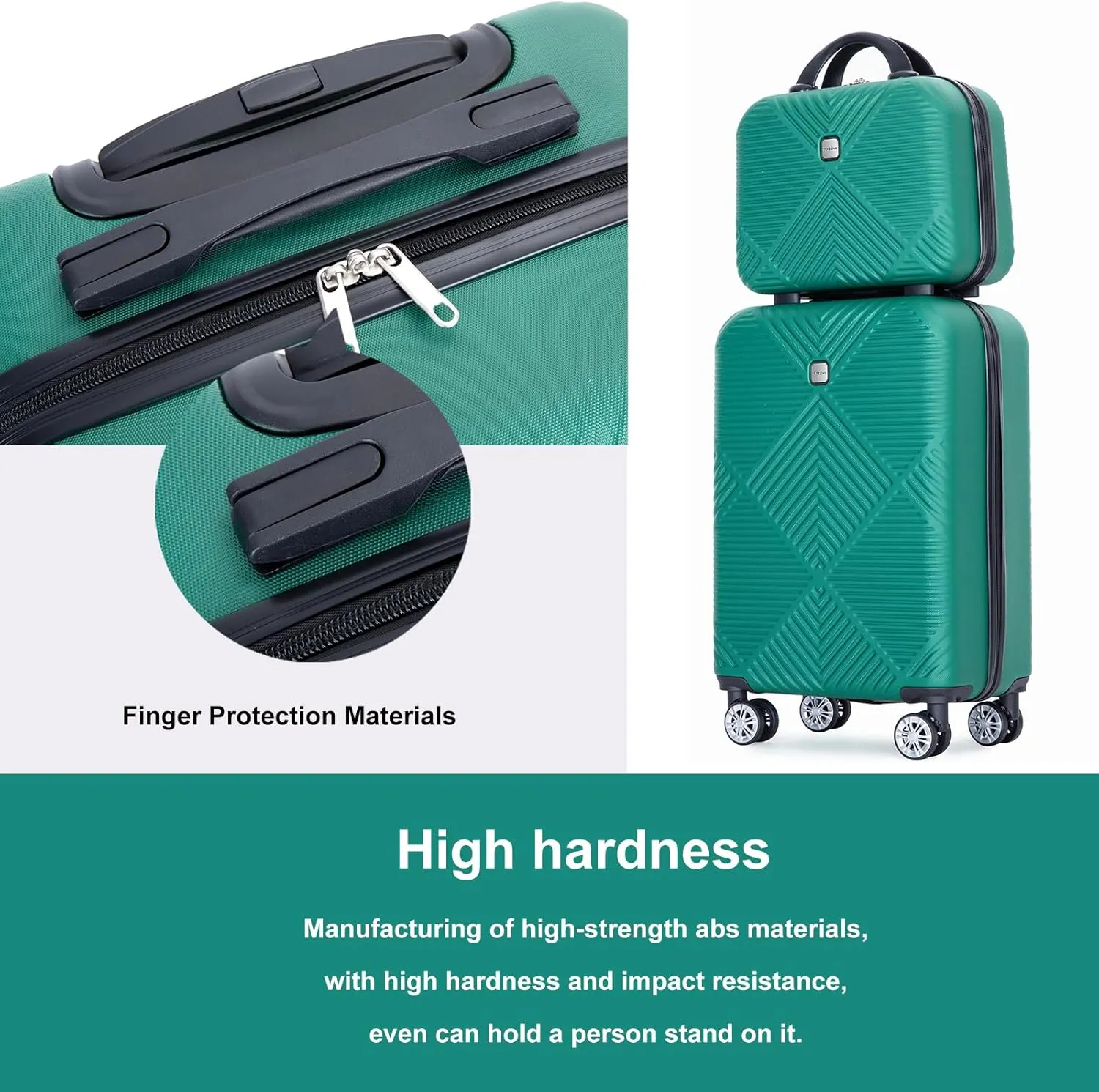 Tripcomp 2 Piece Carry on Luggage Set, Airline Approved 20 Inch Luggage with Cosmetic Case HardShell Suitcase with Spinner Wheels, Lightweight Durable Hardside Suitcases Set, Dark Green, 2-piece set,