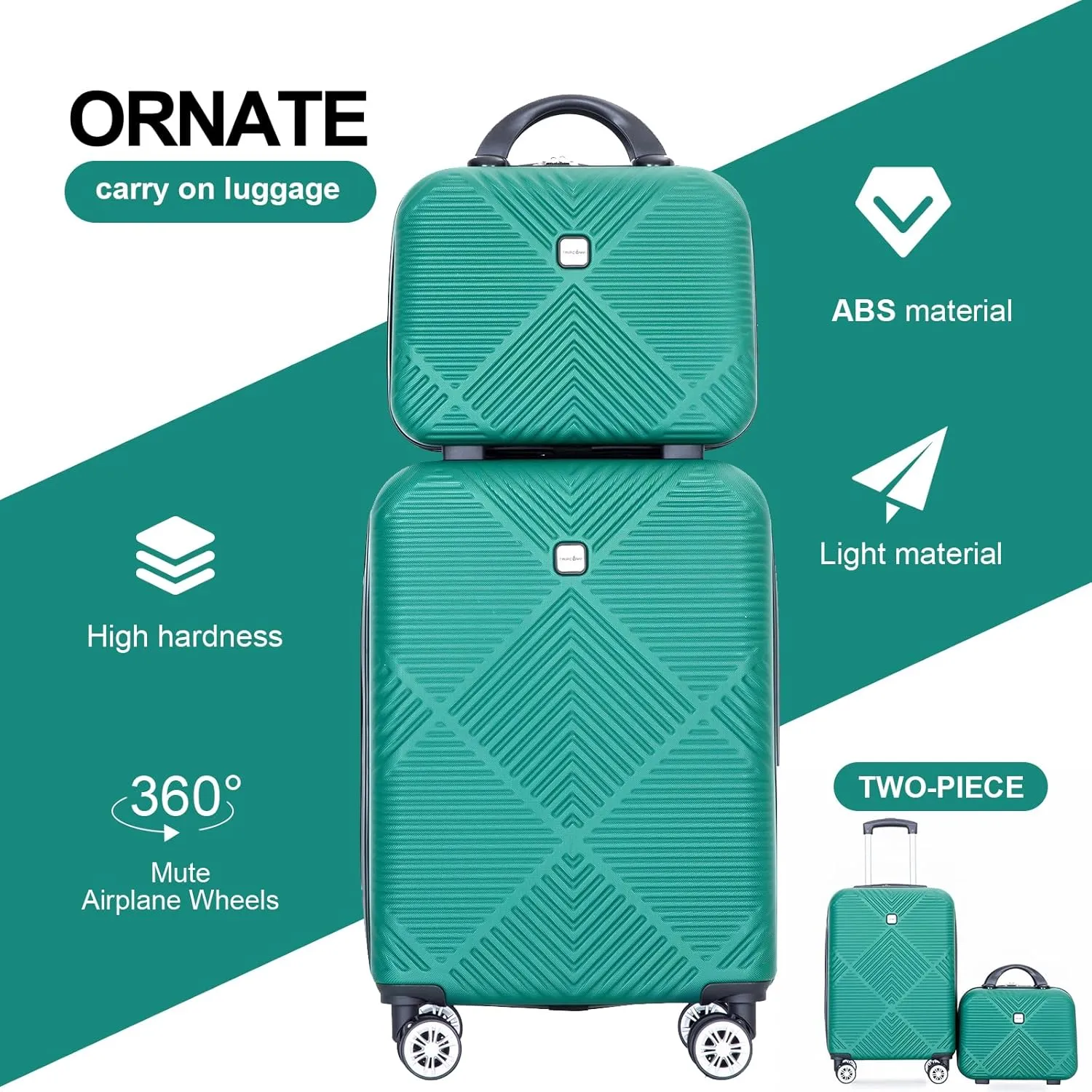 Tripcomp 2 Piece Carry on Luggage Set, Airline Approved 20 Inch Luggage with Cosmetic Case HardShell Suitcase with Spinner Wheels, Lightweight Durable Hardside Suitcases Set, Dark Green, 2-piece set,