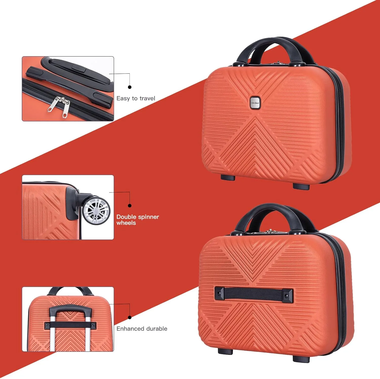 Tripcomp 2 Piece Carry on Luggage Set, Airline Approved 20 Inch Luggage with Cosmetic Case HardShell Suitcase with Spinner Wheels, Lightweight Durable Hardside Suitcases Set, Orange, 2-piece set, 2