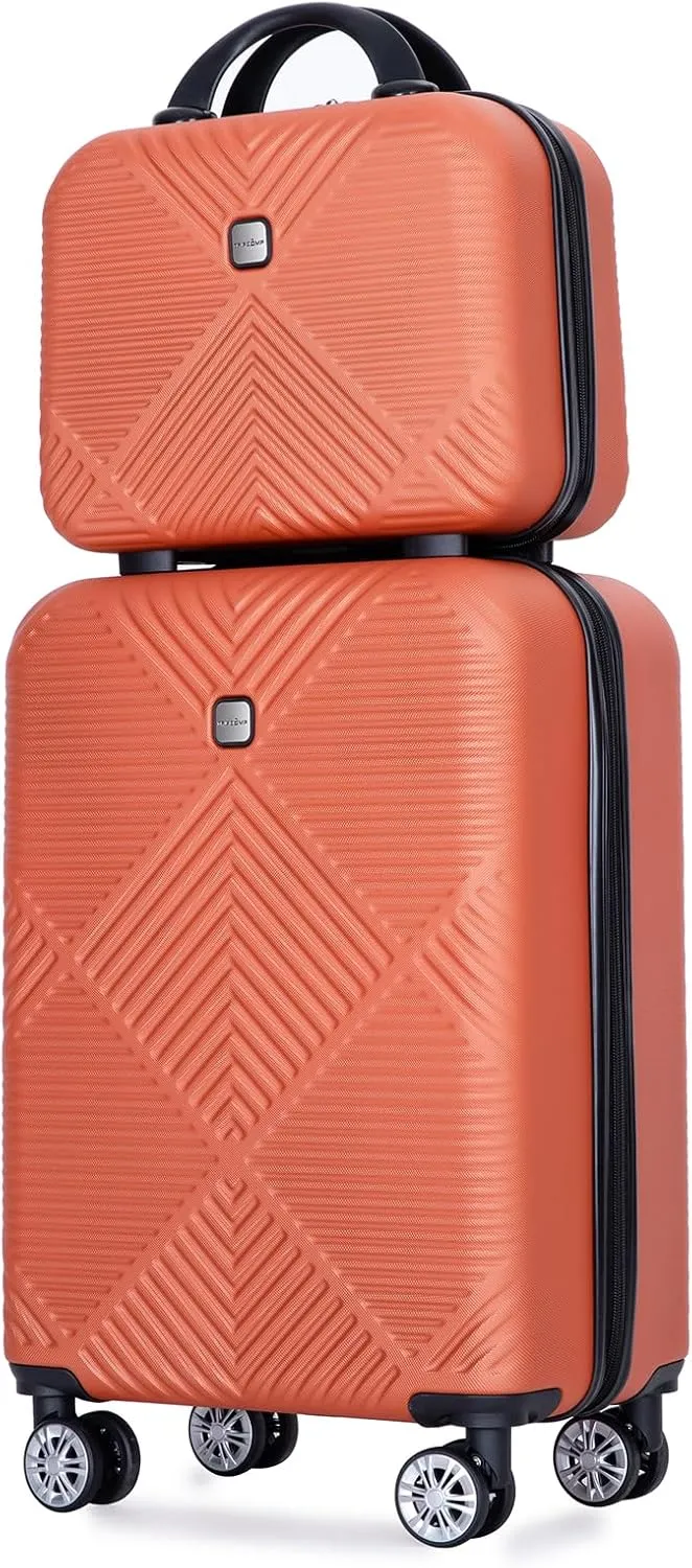 Tripcomp 2 Piece Carry on Luggage Set, Airline Approved 20 Inch Luggage with Cosmetic Case HardShell Suitcase with Spinner Wheels, Lightweight Durable Hardside Suitcases Set, Orange, 2-piece set, 2