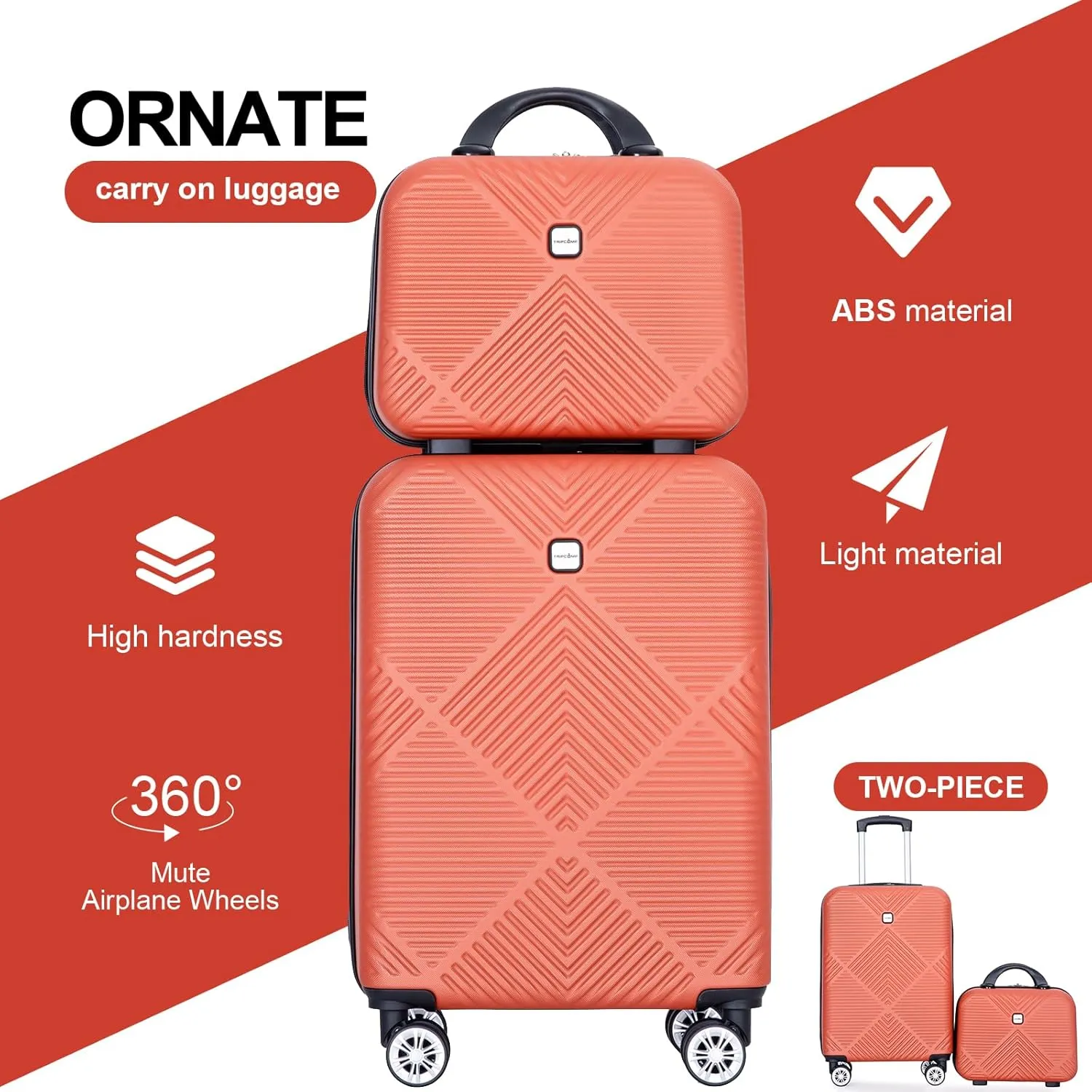 Tripcomp 2 Piece Carry on Luggage Set, Airline Approved 20 Inch Luggage with Cosmetic Case HardShell Suitcase with Spinner Wheels, Lightweight Durable Hardside Suitcases Set, Orange, 2-piece set, 2