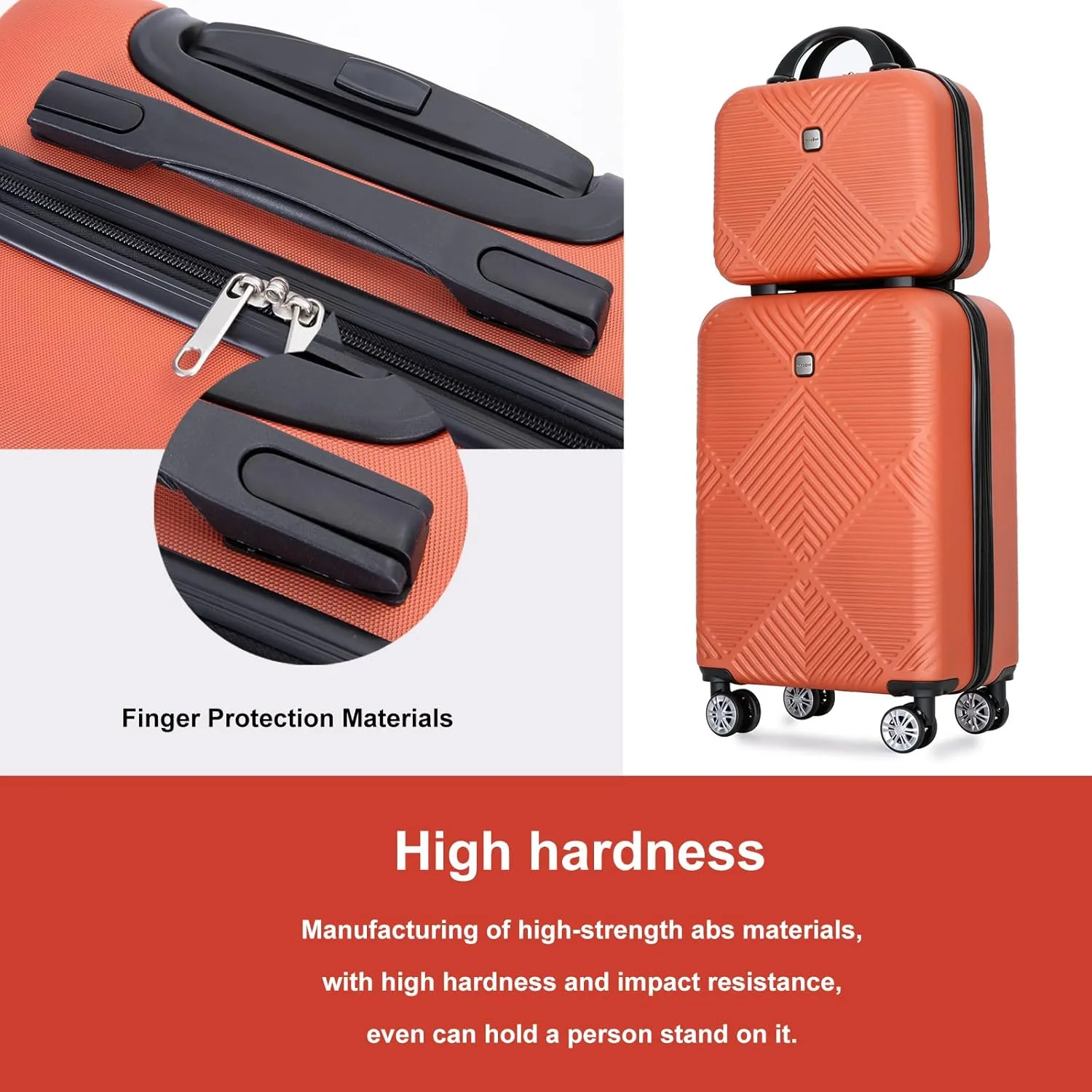 Tripcomp 2 Piece Carry on Luggage Set, Airline Approved 20 Inch Luggage with Cosmetic Case HardShell Suitcase with Spinner Wheels, Lightweight Durable Hardside Suitcases Set, Orange, 2-piece set, 2
