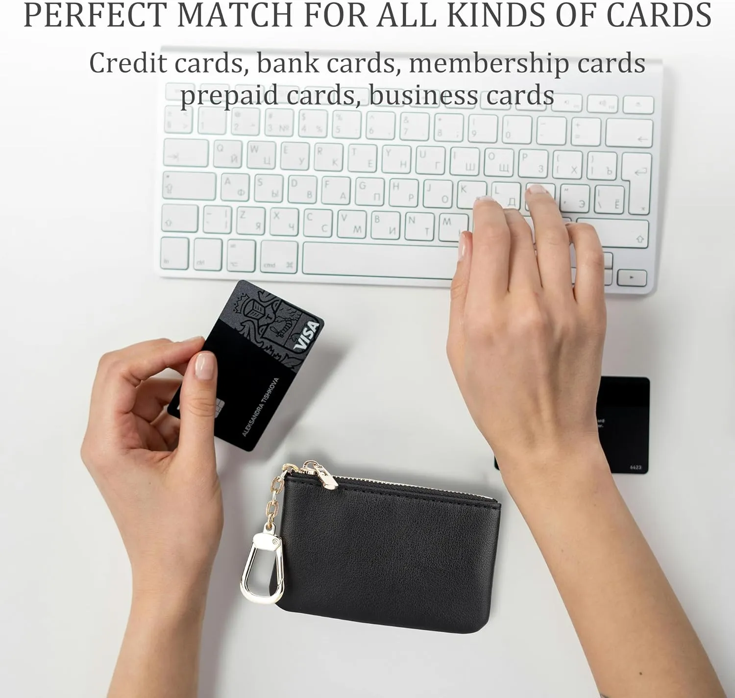 Veki Coin Purse Change Mini Purse Wallet With Key Chain Ring Zipper for Men Women Fashionable Bag Key Chain Pendant Leather Classic Clutch Purse (Solid color-Black)
