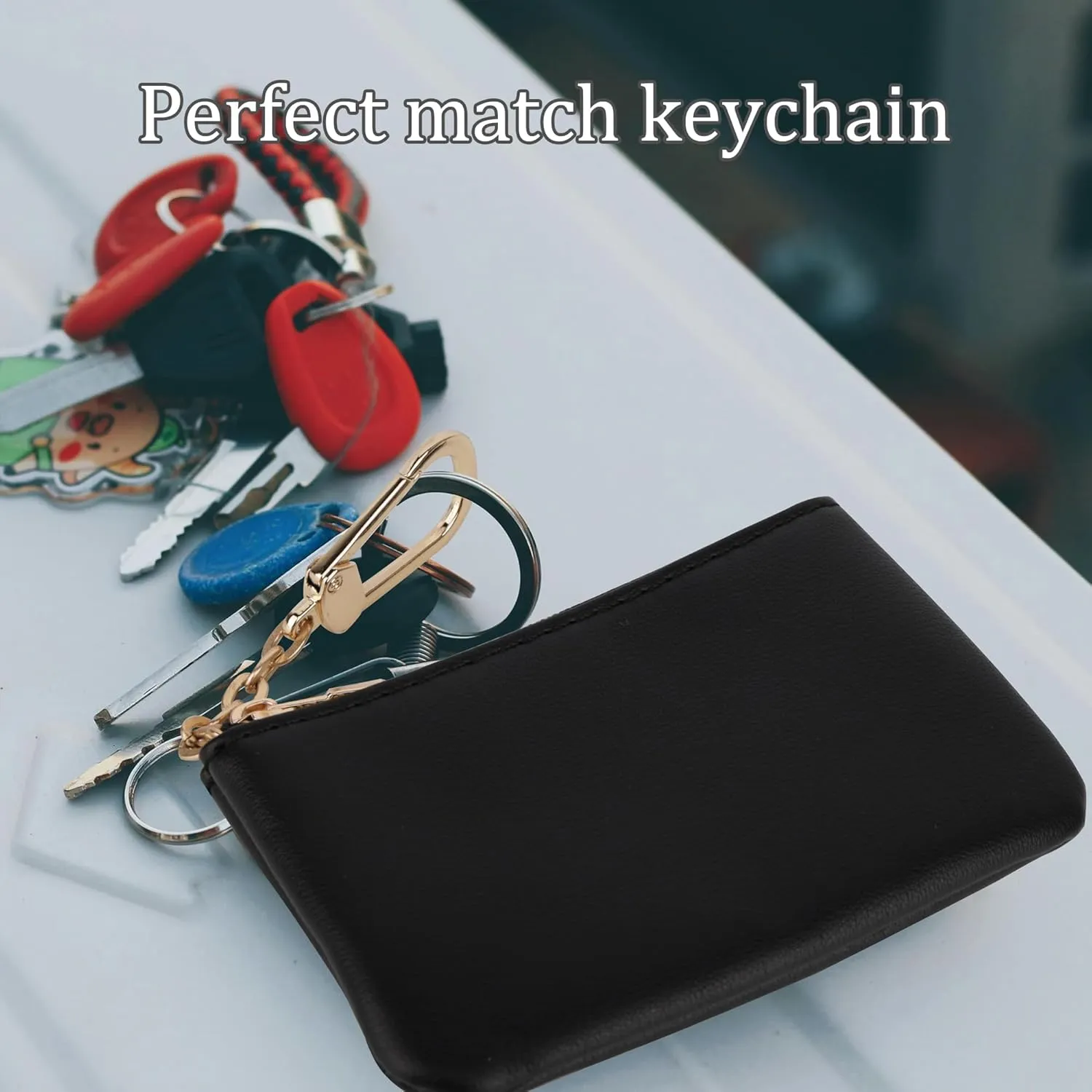 Veki Coin Purse Change Mini Purse Wallet With Key Chain Ring Zipper for Men Women Fashionable Bag Key Chain Pendant Leather Classic Clutch Purse (Solid color-Black)