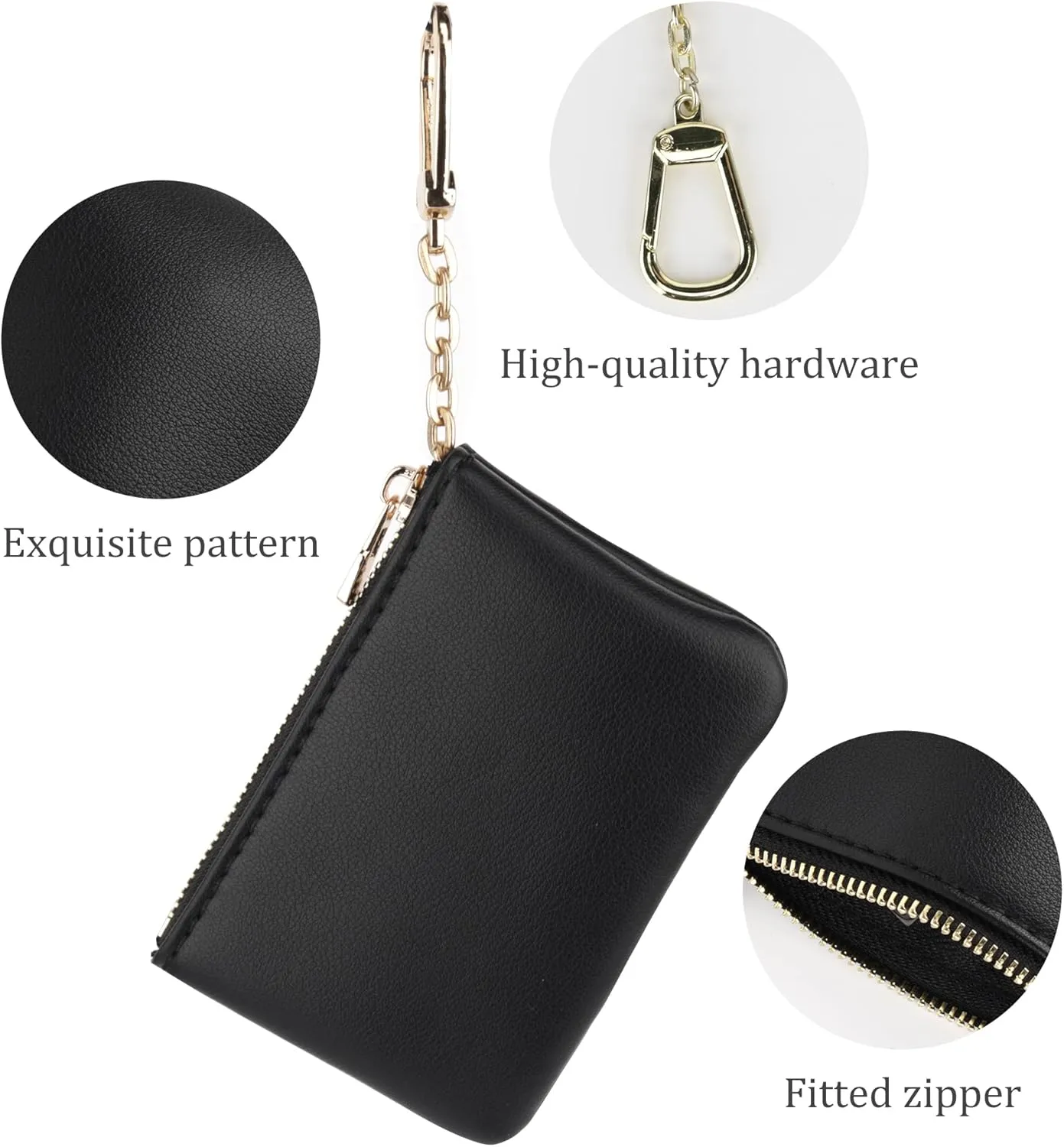 Veki Coin Purse Change Mini Purse Wallet With Key Chain Ring Zipper for Men Women Fashionable Bag Key Chain Pendant Leather Classic Clutch Purse (Solid color-Black)
