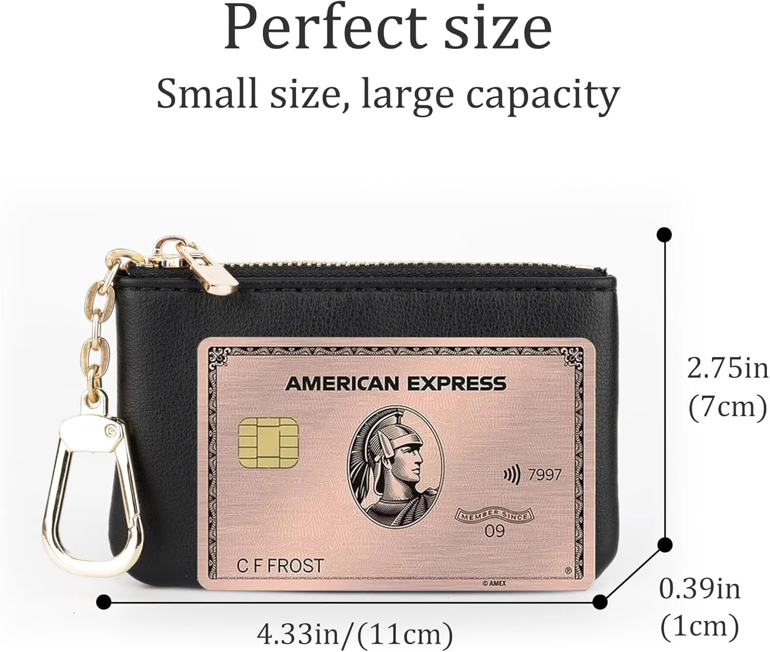 Veki Coin Purse Change Mini Purse Wallet With Key Chain Ring Zipper for Men Women Fashionable Bag Key Chain Pendant Leather Classic Clutch Purse (Solid color-Black)