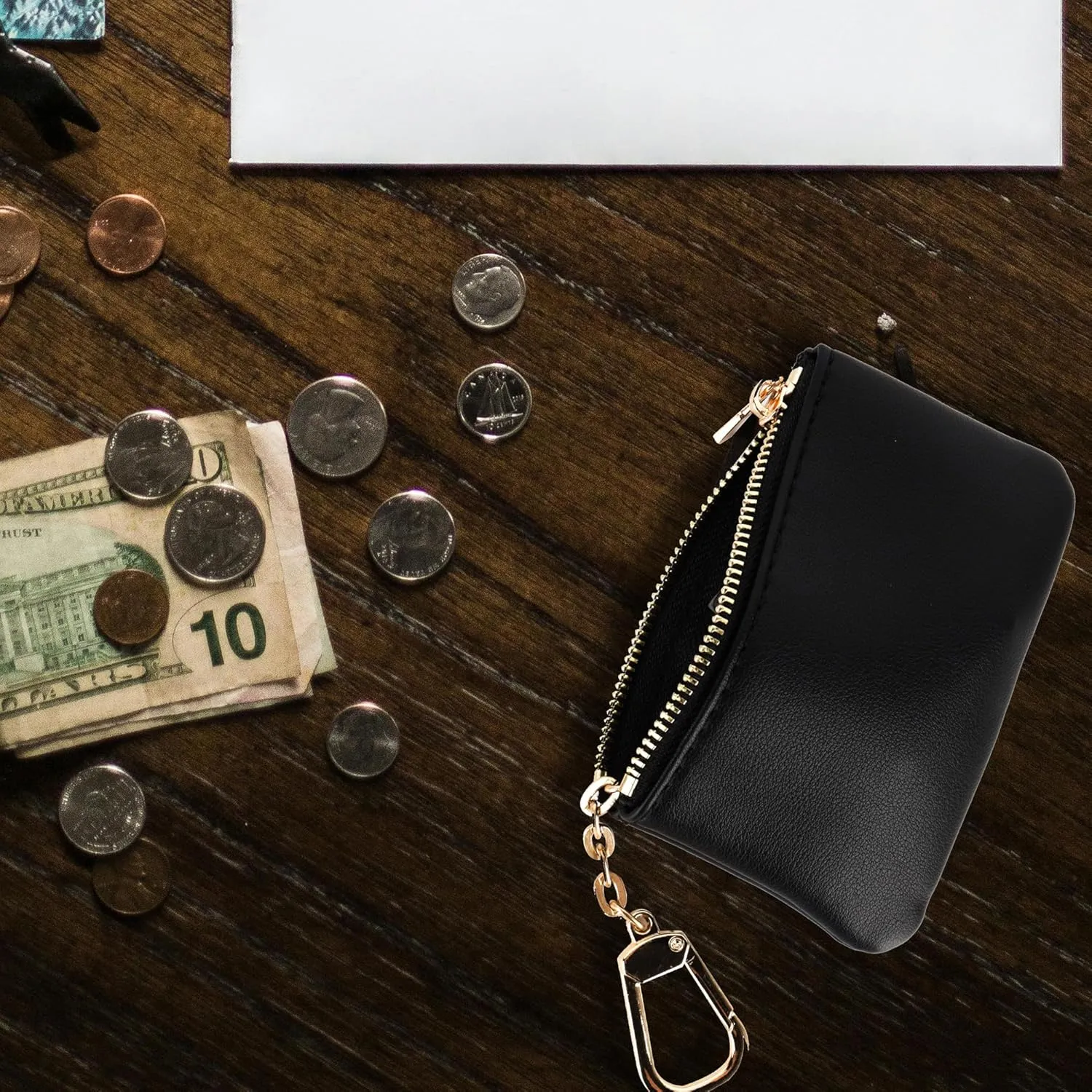 Veki Coin Purse Change Mini Purse Wallet With Key Chain Ring Zipper for Men Women Fashionable Bag Key Chain Pendant Leather Classic Clutch Purse (Solid color-Black)