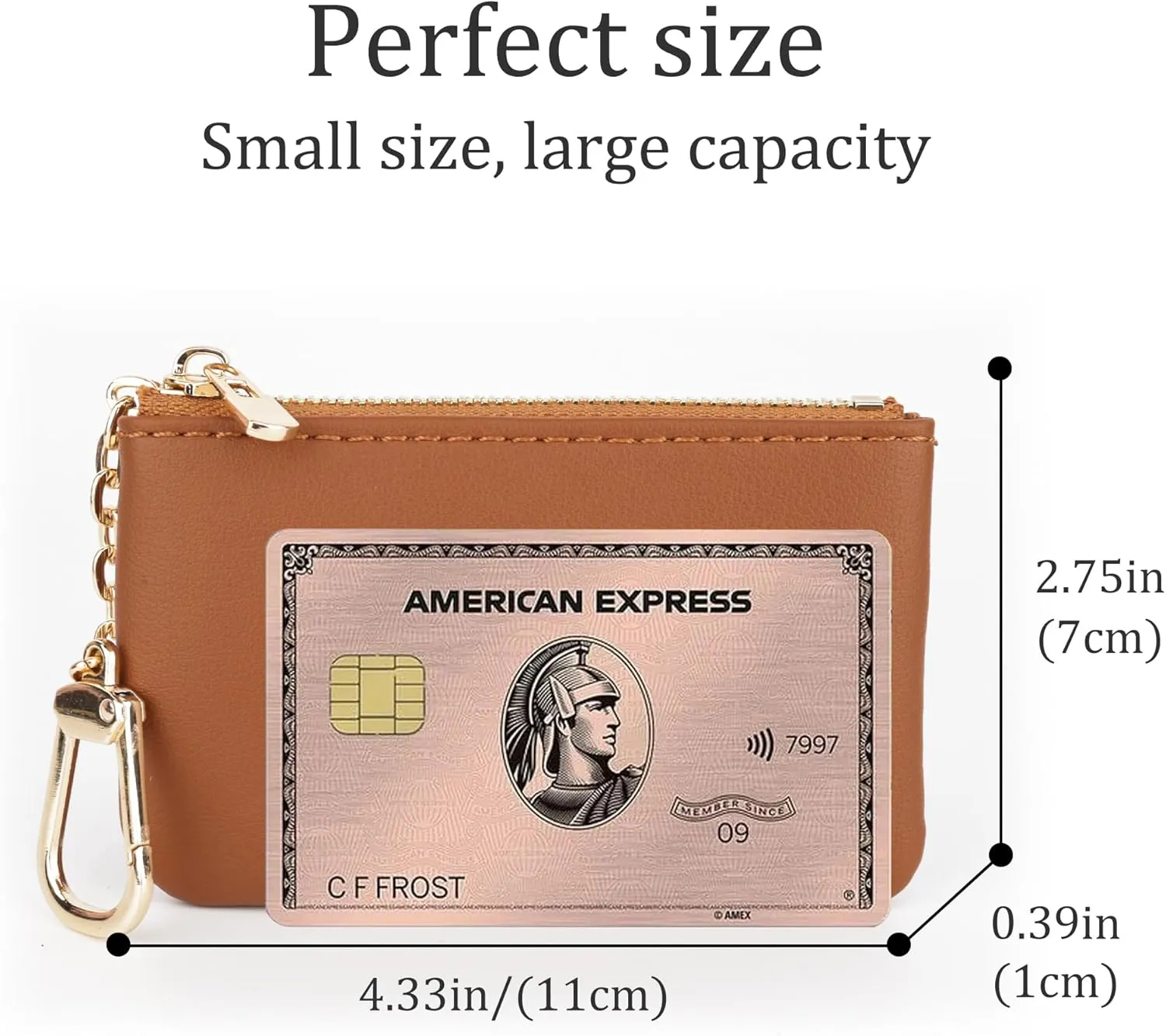 Veki Coin Purse Change Mini Purse Wallet With Key Chain Ring Zipper for Men Women Fashionable Bag Key Chain Pendant Leather Classic Clutch Purse (Solid color-Brown)