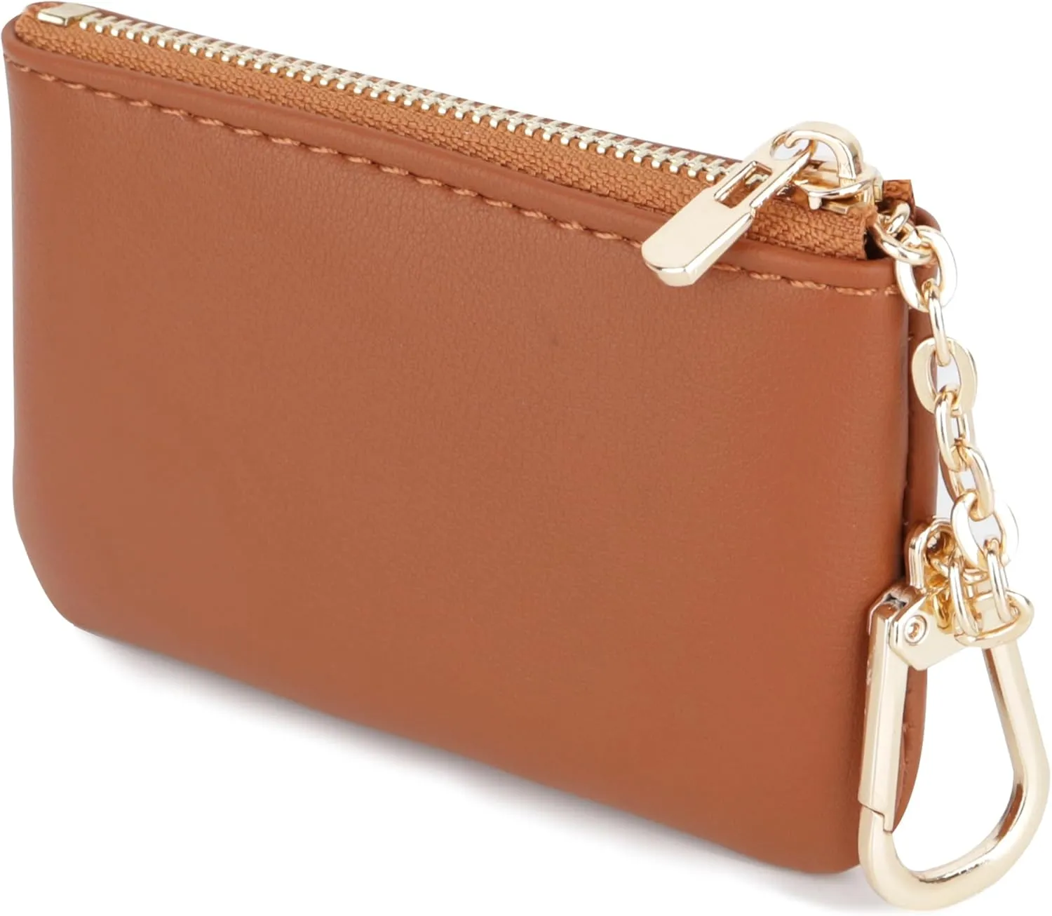 Veki Coin Purse Change Mini Purse Wallet With Key Chain Ring Zipper for Men Women Fashionable Bag Key Chain Pendant Leather Classic Clutch Purse (Solid color-Brown)