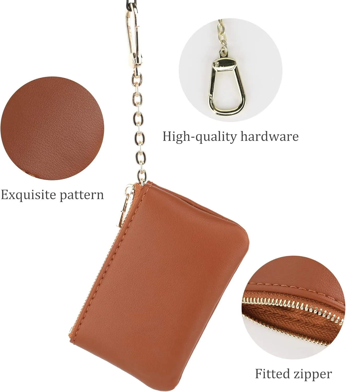Veki Coin Purse Change Mini Purse Wallet With Key Chain Ring Zipper for Men Women Fashionable Bag Key Chain Pendant Leather Classic Clutch Purse (Solid color-Brown)