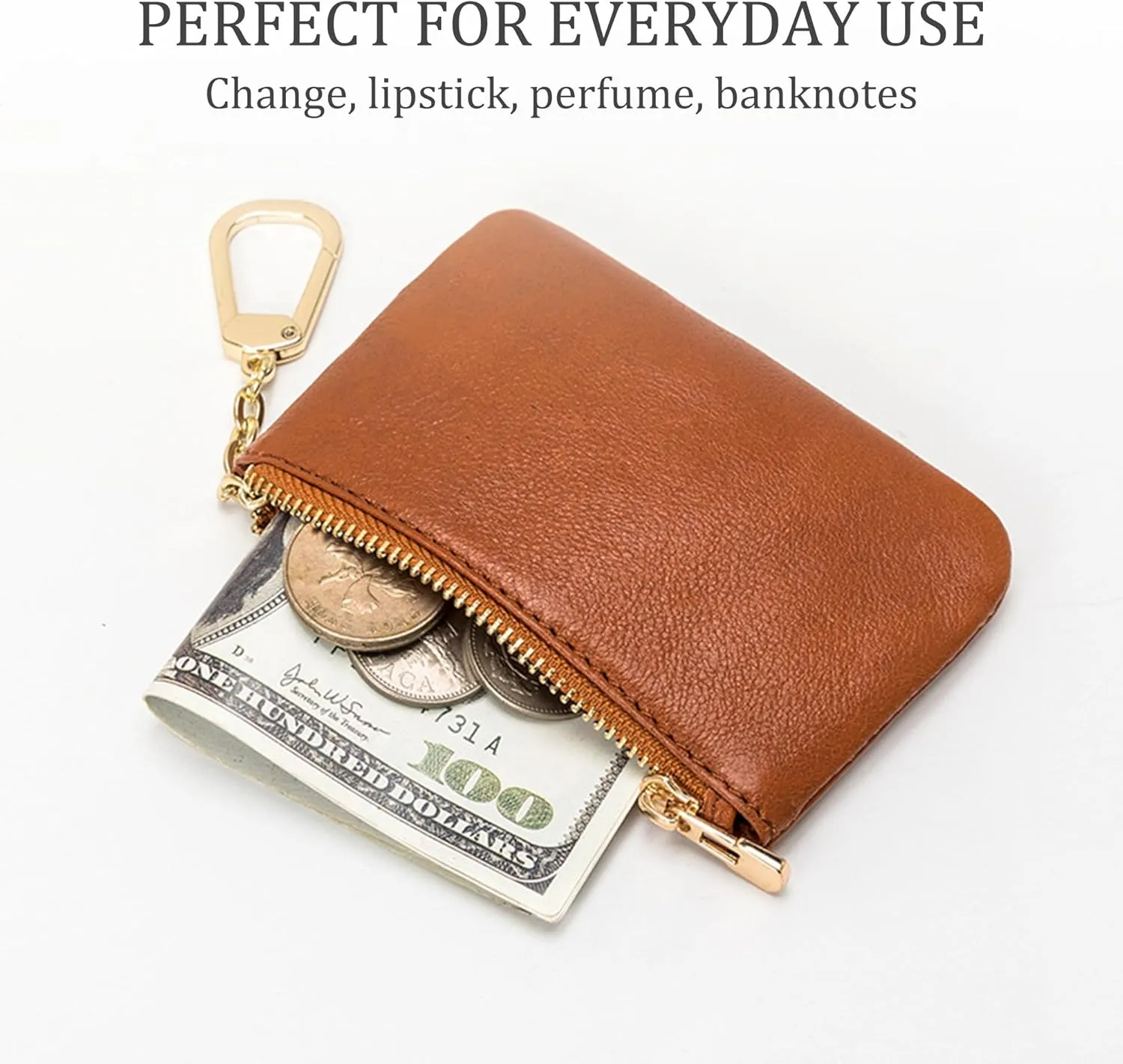 Veki Coin Purse Change Mini Purse Wallet With Key Chain Ring Zipper for Men Women Fashionable Bag Key Chain Pendant Leather Classic Clutch Purse (Solid color-Brown)