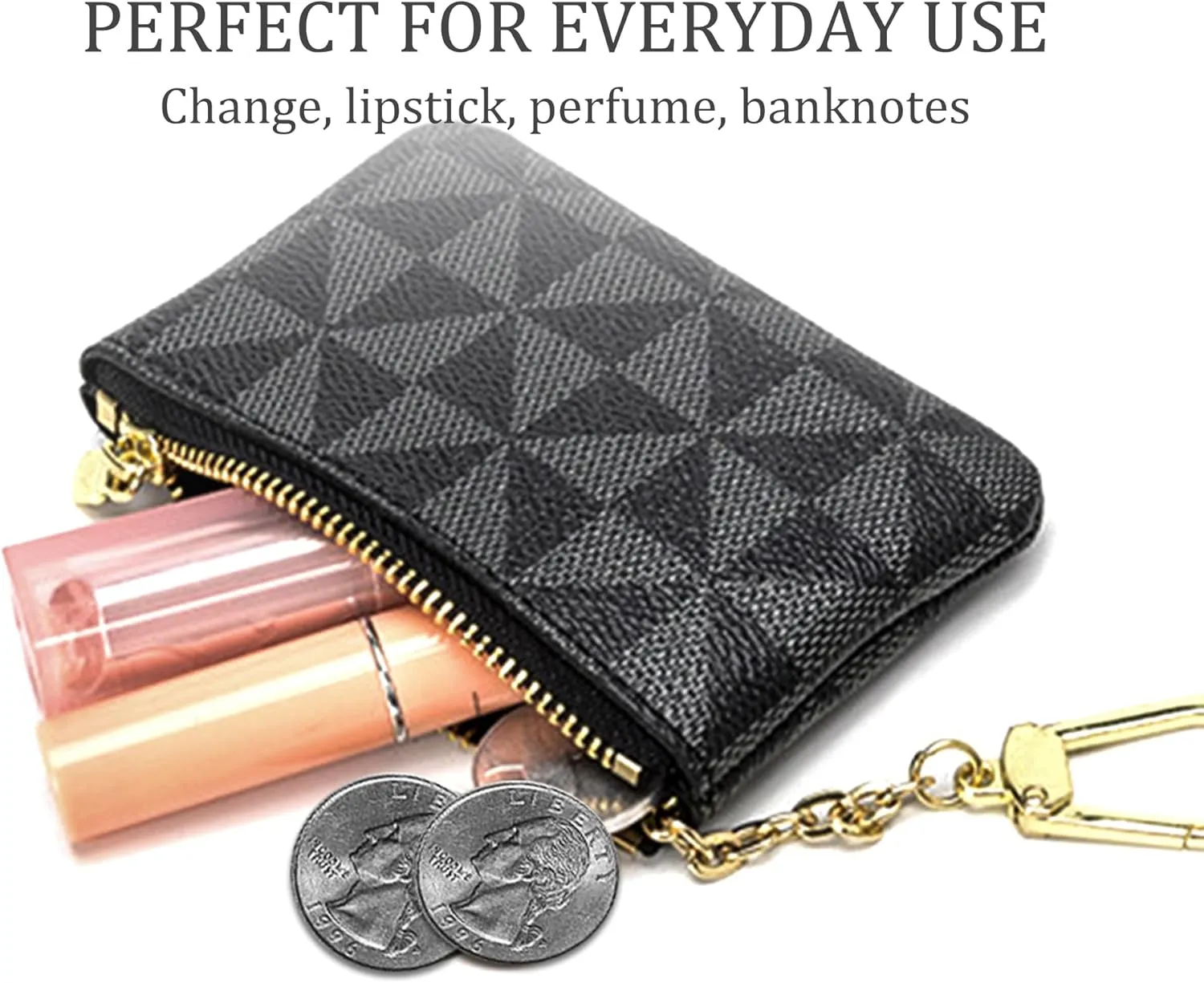 Veki Coin Purse Change Mini Purse Wallet With Key Chain Ring Zipper for Men Women Fashionable Bag Key Chain Pendant Leather Classic Clutch Purse(Black)